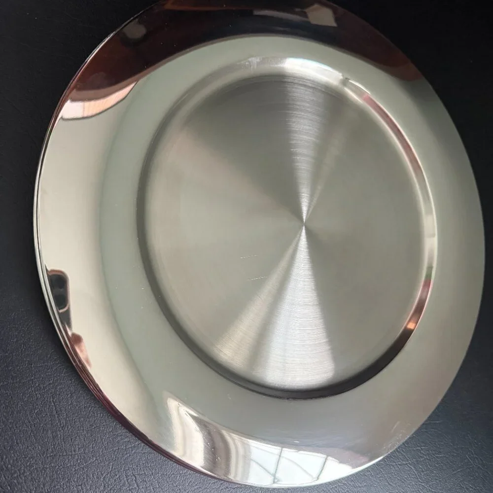 Crate&Barrel Polished Stainless Charger Plates - Silver Tone (Set of 4)